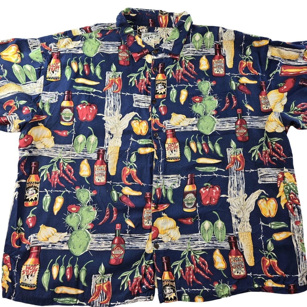 Big Dogs Shirt Mens 4XL Blue Rayon Short Sleeve Button Up Graphic Print